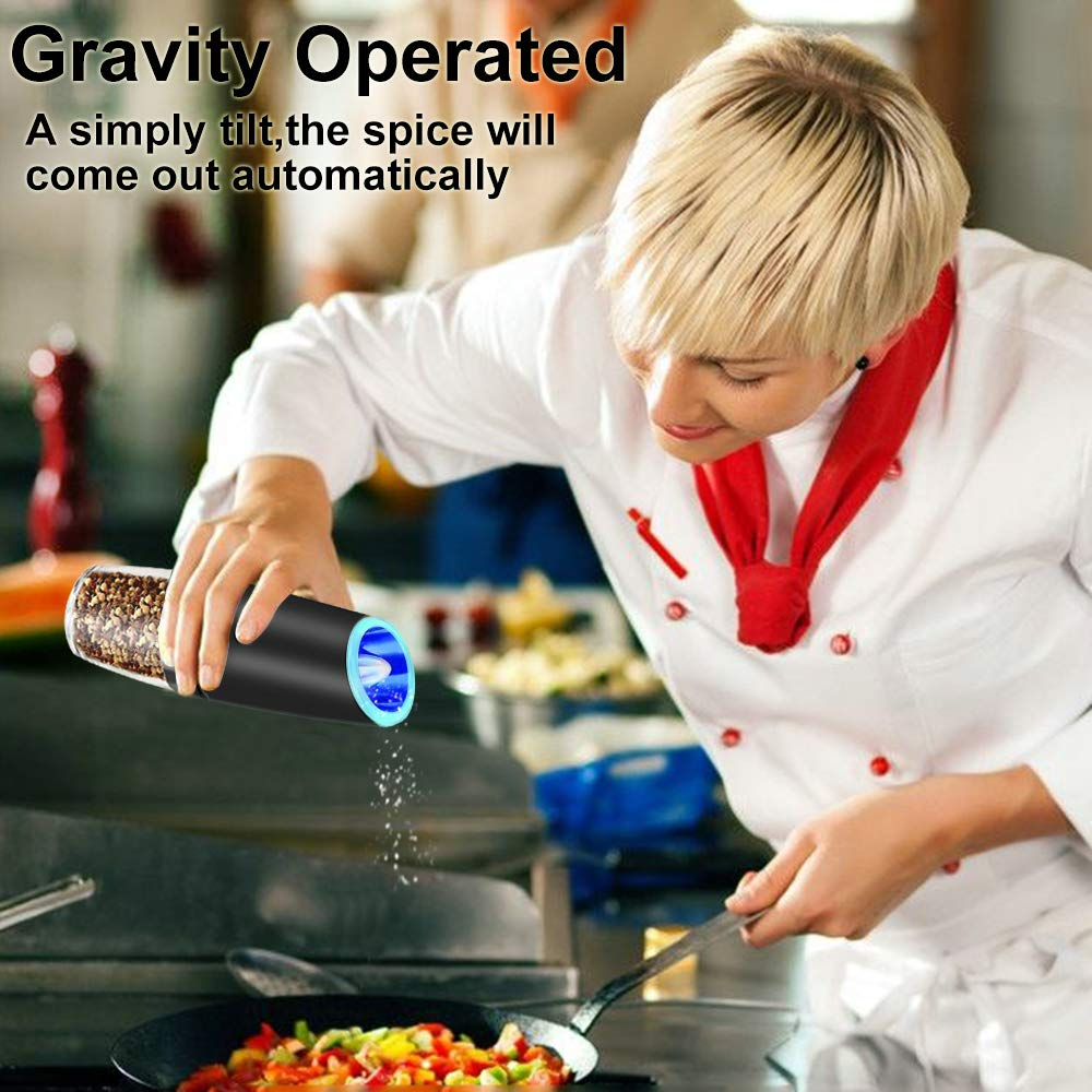 Khepri Gravity Electric Salt Ginder Pepper Grinder, Automatic Pepper and Salt Mill Grinder Battery-Operated with Adjustable Coarseness
