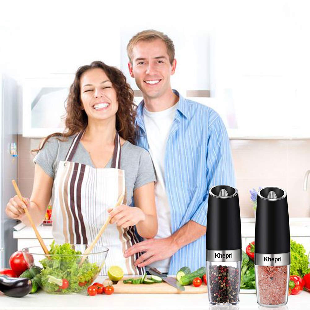 Khepri Gravity Electric Salt Ginder Pepper Grinder, Automatic Pepper and Salt Mill Grinder Battery-Operated with Adjustable Coarseness