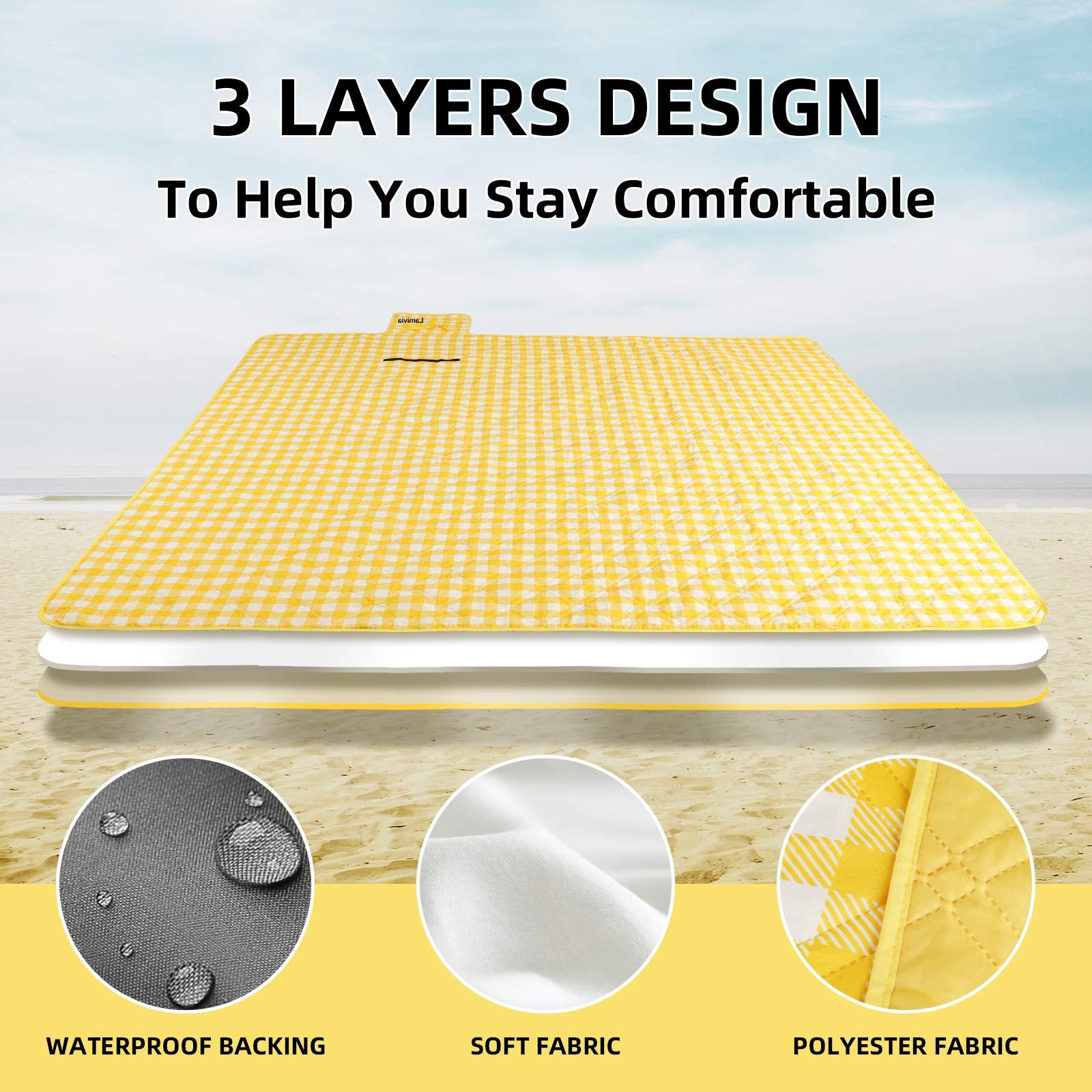 Lamivia Extra Large Picnic Blankets, 80''x80'' Washable Waterproof Foldable Oversized Picnic Mat Blanket