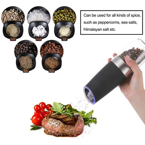 Khepri Gravity Electric Salt Ginder Pepper Grinder, Automatic Pepper and Salt Mill Grinder Battery-Operated with Adjustable Coarseness