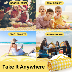 Lamivia Extra Large Picnic Blankets, 80''x80'' Washable Waterproof Foldable Oversized Picnic Mat Blanket